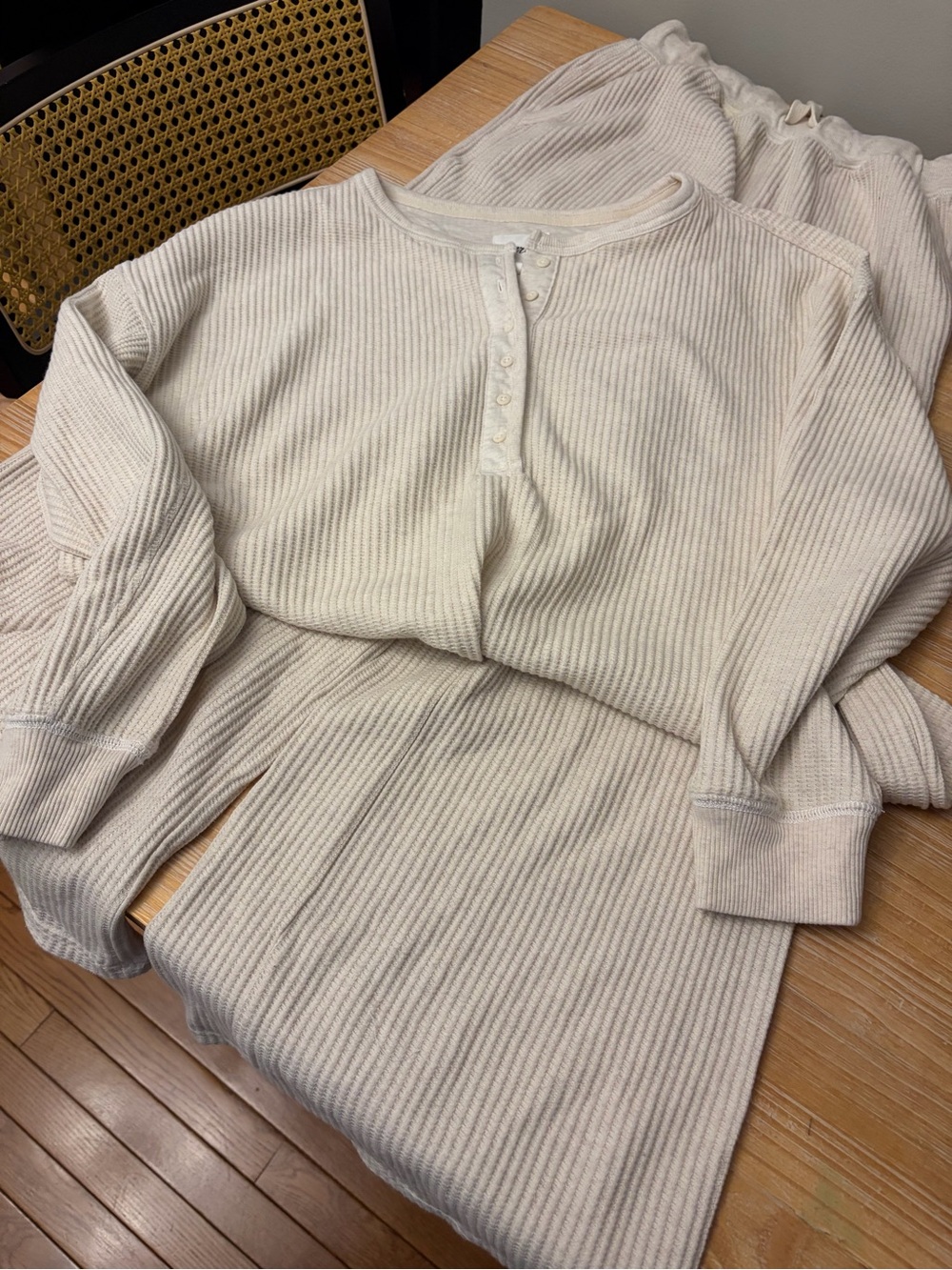 Aerie Waffle Loungewear Cream Includes Top And Bottoms Size Large